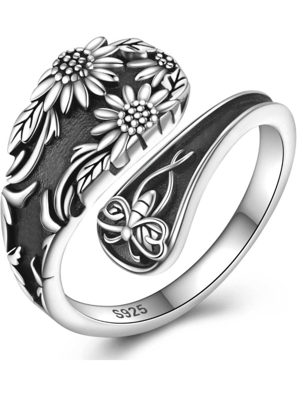 Vintage 925 Sterling Silver Adjustable Spoon Ring for Women - Unique Thumb Wrap